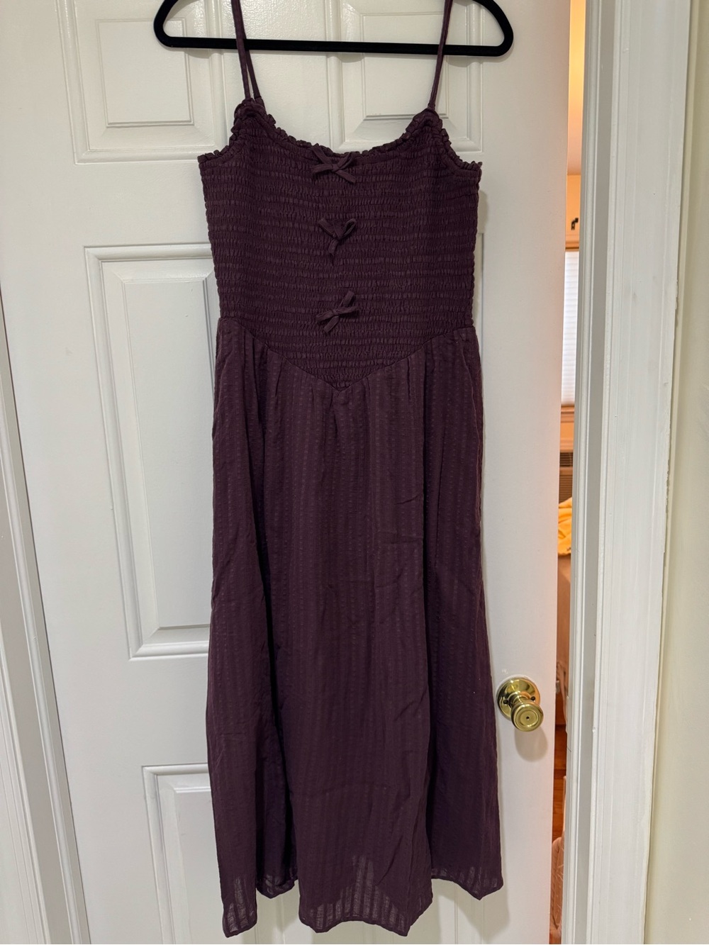 Fall Dress - Smocked Spaghetti Strap Midi Dress in Plum - Never Worn!!!